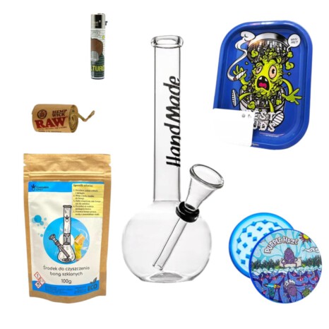 Zestaw bongo handmade tacka zapalniczka hemp wick środek do czyszczenia bonga grinder