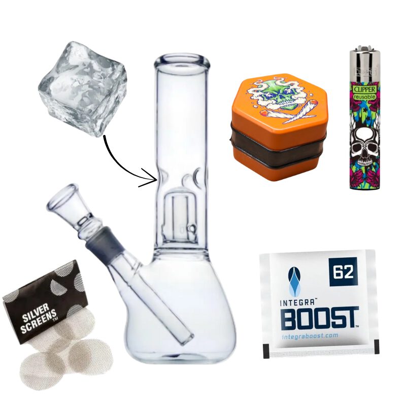 Bongo Lodowe Bullet Szklane z Filtracją i Dyfuzorem + 10x sitka + Grinder + Clipper + Saszetka integra