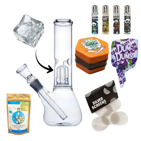 Zestaw Bongo Szklane Lodowe z Filtracją Dyfuzorem + 10x Sitka + Clipper + Młynek + Środek do czyszczenia (1)