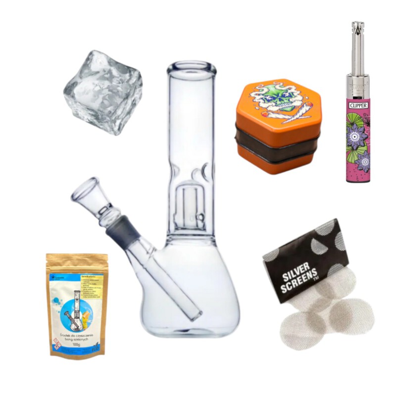 Bongo Lodowe Bullet Szklane z Filtracją i Dyfuzorem + 10x sitka + Grinder + Clipper + Saszetka integra