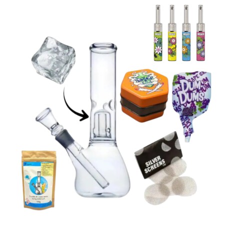 Zestaw Bongo Szklane Lodowe z Filtracją Dyfuzorem + 10x Sitka + Clipper + Młynek + Środek do czyszczenia (1)
