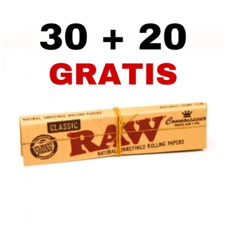 30+20 GRATIS x Bletki RAW Classic CONNOISSEUR Bibułki z filtrami 32 szt