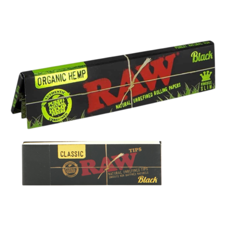Bletki Bibułki RAW Organic Hemp Black King Size + Tips