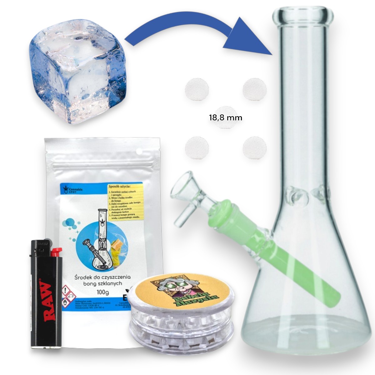 Bongo lodowe Szklane Emerald 21cm Fajka wodna + akcesoria gratis Bongo lodowe Szklane Emerald 21cm Fajka wodna + akcesoria gratis
